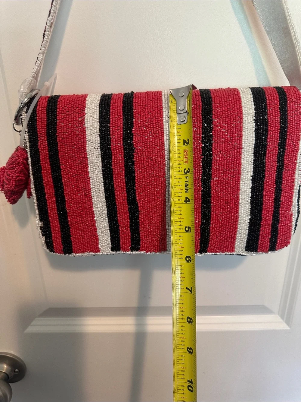 NWT Made In India Purse Red Black White Beaded Bag Buckeyes Bulldogs Falcons